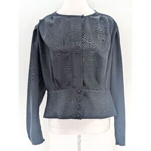 Peters & Ashley Vintage Black Swirl Print Satin Puffy Button Up Blouse Size M/L